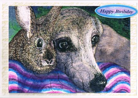 Greyhound and Rabbit Pals Wavy Corner Stacker Topper by Kate Wordingham