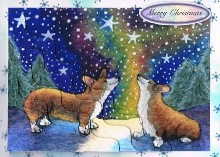 Starry, Starry Night - Corgi Dogs Wavy Corner Stacker Topper by Kate Wordingham