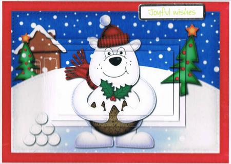 A5 Xmas Ben Polar Bears Cracker Pyramage Topper by Kate Wordingham