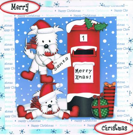 Xmas Westie Dogs N Postbox Quick Card N 3D Decoupage by Kate Wordingham