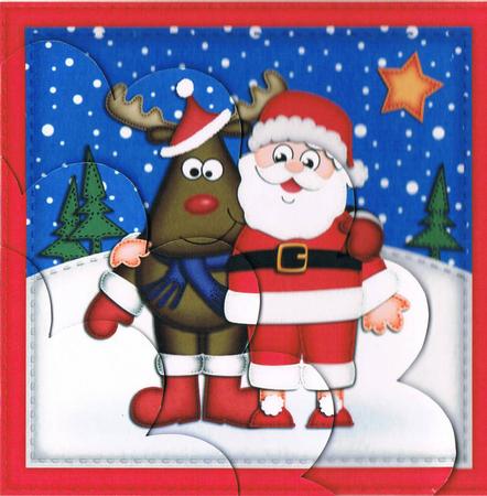 Xmas Santa & Rudolph Shell Edged Corner Side Stacker by Kate Wordingham