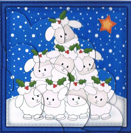 Xmas Little Lambs Shell Edged Corner Side Stacker by Kate Wordingham