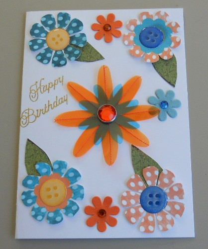 Button Paper Flower Embellishments in Turquiose and Orange by Kathi Carlozzi