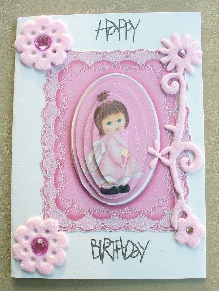 Cute Girl in Pink Card Front and Pyramid by Kathi Carlozzi