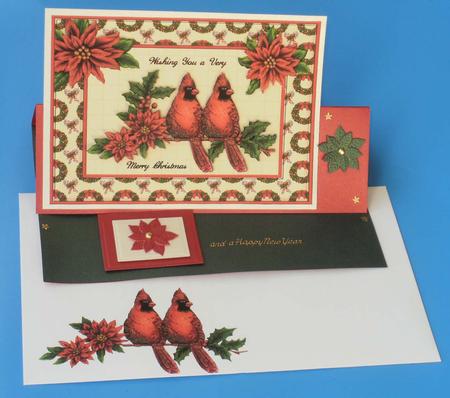 Festive Cardinals and Poinsettia by Kathleen Ascah