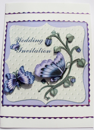 Wedding Invitation Purple & Cream Decoupage Card Front by Kathleen Francis
