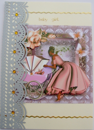 Vintage Style Mother and Baby Girl and Pram by Kathleen Francis