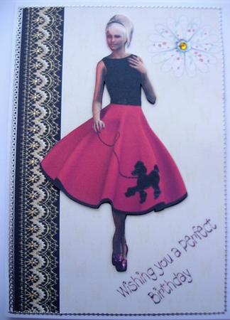 Lady with the poodle motif dress by Kathleen Francis