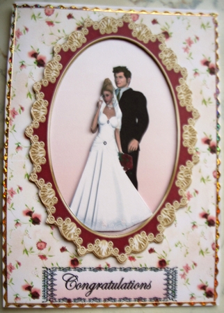 Congratulations Bride and groom in Burgandy Oval by Kathleen Francis