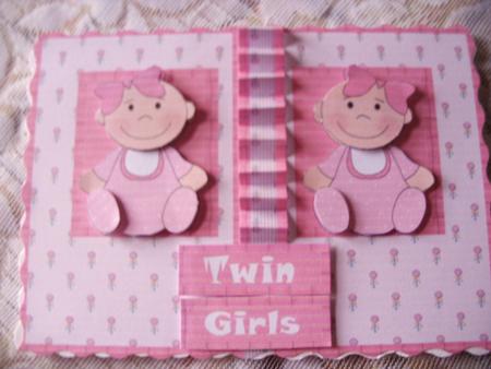 Twin Baby Girls Card Front by Kathleen Francis