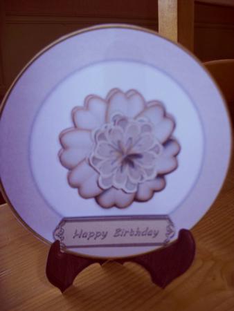 Beige Flower Plate Card & Stand by Kathleen Francis