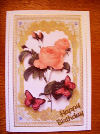 Gorgeous Peach Roses & Matching Butterflies in Pretty Lace Frame by Kathleen Francis