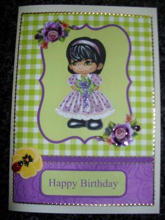 Sweet Little Girl with Flowers Decoupage Card by Kathleen Francis