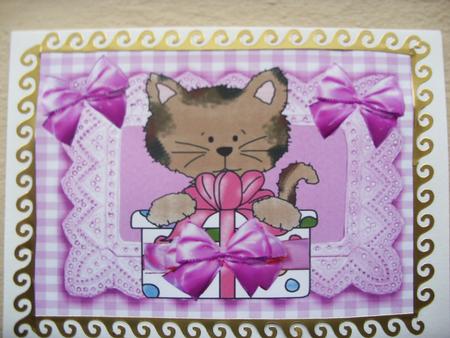 Little Kitty with Present, A4 by Kathleen Francis