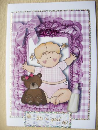 Baby Girl with Teddy in Frill Frame A4 by Kathleen Francis