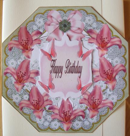 Pink Lillies Olive Lace Octagon 8inch Frame Sheet by Kathleen Francis
