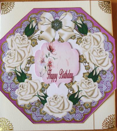 Cream Roses Cerise Lace Octagon 8inch Frame Sheet by Kathleen Francis