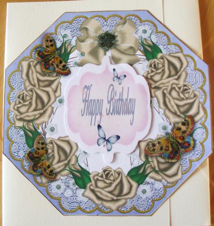 Coffee Roses Blue Lace Octagon 8inch Frame Sheet by Kathleen Francis