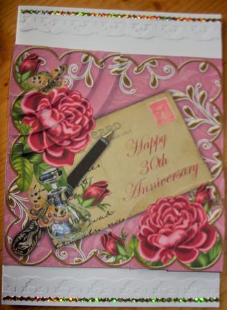 Deep Pink Rose Happy 30th Anniversary 6in Duo Corner Stacker by Kathleen Francis