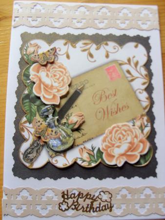 Peach Roses Best Wishes Ink Saver 8in Decoupage Topper by Kathleen Francis