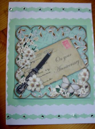 Cream Blossom Mint Anniversary 5in Scallop Bottom Stacker by Kathleen Francis