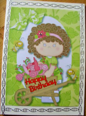 Little Girl with Flower Wheelbarrow A4 by Kathleen Francis