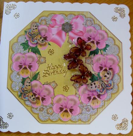 Pink Pansy Lemon Lace Octagon 8inch Picture Sheet by Kathleen Francis