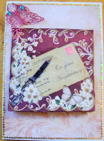 Cream Blossom Claret Anniversary 5in Scallop Bottom Stacker by Kathleen Francis