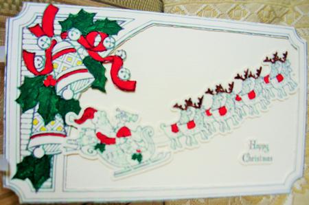 Santas Sleigh Line Art Card by Kathleen Francis
