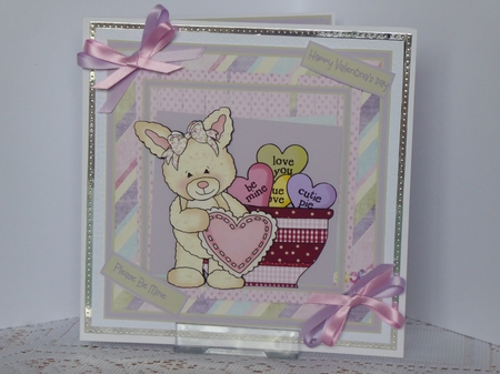 Rabbit and a cup full of love hearts by Kathleen Peace