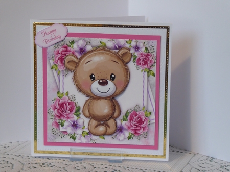 Beautiful Brown Bear With Pink Flowers 8x8 Mini Kit by Kathleen Peace