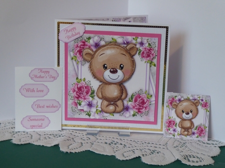 Beautiful Brown Bear With Pink Flowers 8x8 Mini Kit by Kathleen Peace