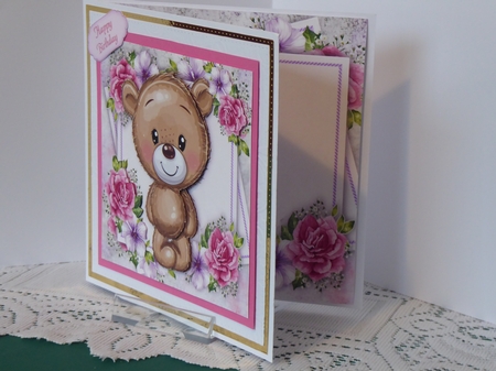 Beautiful Brown Bear With Pink Flowers 8x8 Mini Kit by Kathleen Peace