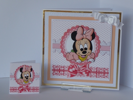 Cute baby minnie mouse with peach frills & bows 8x8 by Kathleen Peace