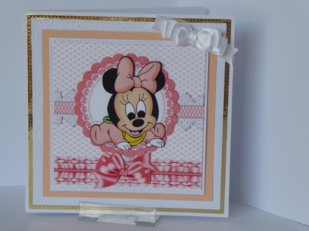 Cute baby minnie mouse with peach frills & bows 8x8 by Kathleen Peace