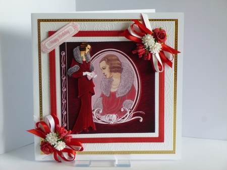 Lady in Red Velour Gown Fashion Reflection 7x7 Mini Kit  by Kathleen Peace