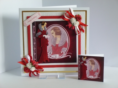 Lady in Red Velour Gown Fashion Reflection 7x7 Mini Kit  by Kathleen Peace