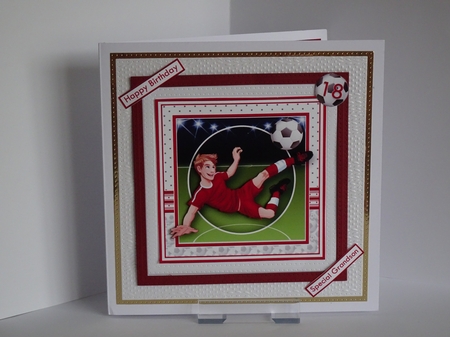 FOOTBALL STRIKER 7.5 Red Soccer Decoupage Ages & Insert  by Kathleen Peace