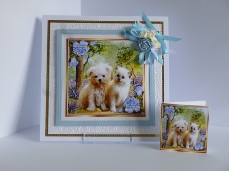 4 Lovely Card fronts of puppies/kittens in the woodland 8x8 Mini kit by Kathleen Peace