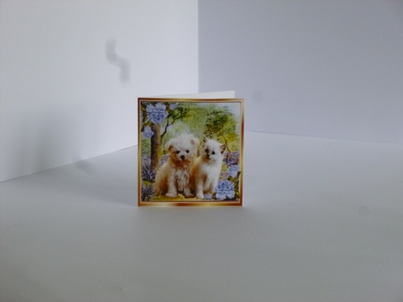 4 Lovely Card fronts of puppies/kittens in the woodland 8x8 Mini kit by Kathleen Peace