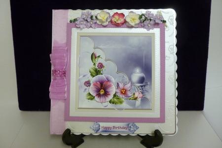 Candle and Pansy 7x7 Card with Decoupage by Kathleen Peace