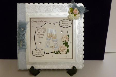 Diamond Wedding Anniversary Card with Champagne & Roses by Kathleen Peace