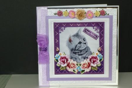 Grey Kitten with Summer Roses 8x8 Mini Kit by Kathleen Peace