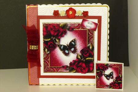 Vintage Butterfly & Magenta Roses by Kathleen Peace