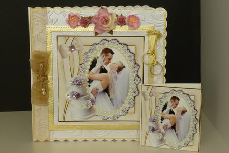 Our Special Day! Bride & Groom, with Pink Rose Cake 8x8 by Kathleen Peace