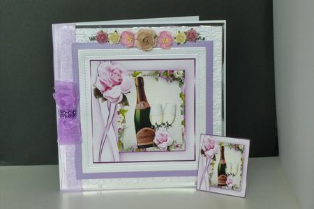 Pretty Pink Rose, with Champagne & Glasses 8x8 by Kathleen Peace