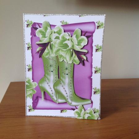 Pretty Exotic Green Flowers with Boots on a Scroll A4 by Kathryn Shevill