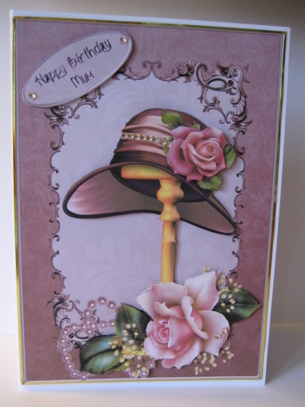 Downton in Pink Roses Hat & Beads Quick Card by Kathryn Shevill