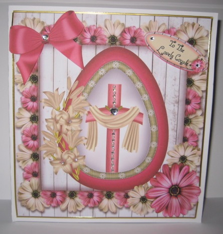 Easter Blessings with Cross in Easter Egg with Pink Flowers by Kathryn Shevill