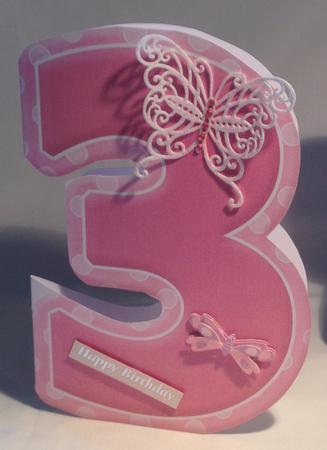 Age 3 Blank Pink Birthday Shape Card by Kathryn Shevill